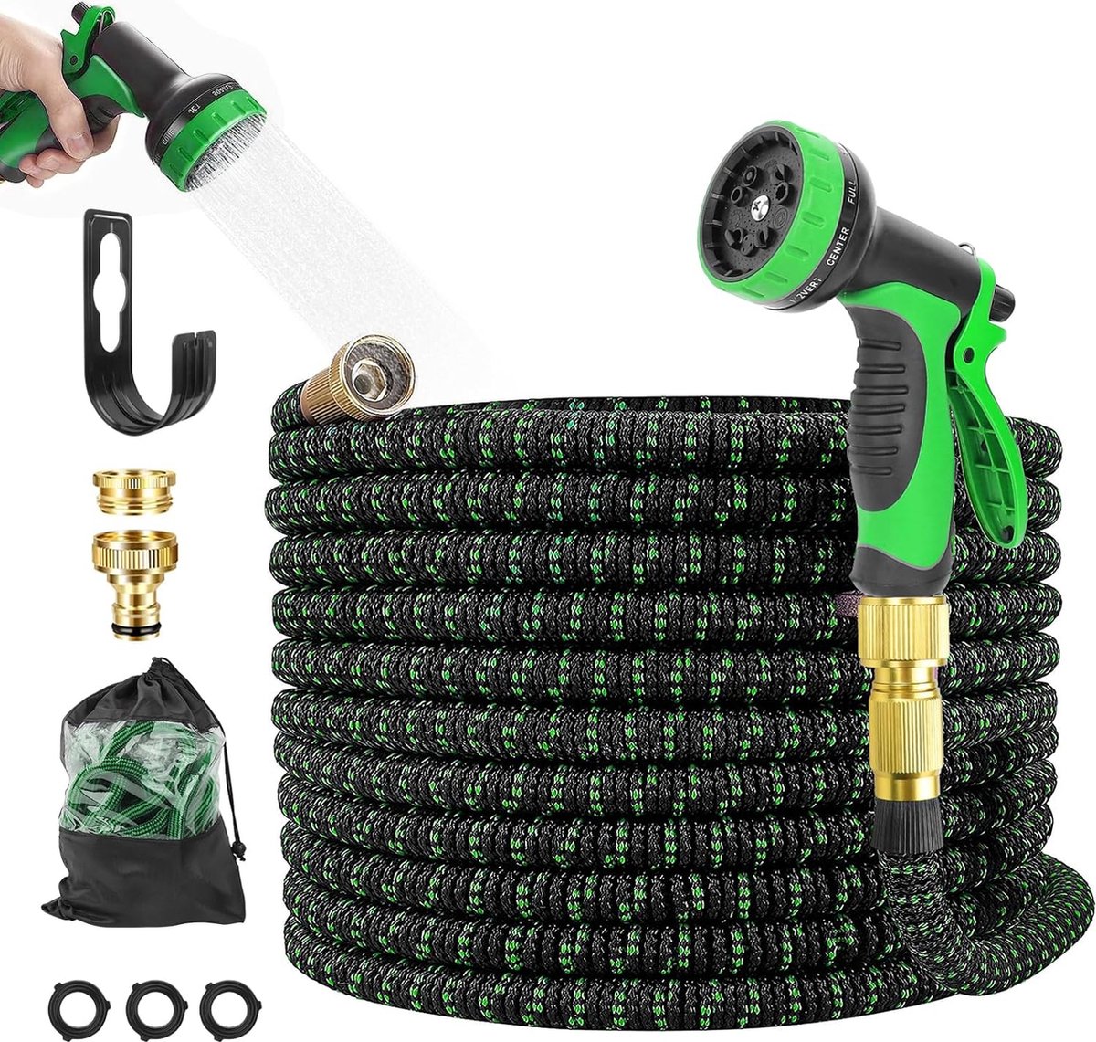 Flexible Garden Hose 15 m Water Hose Flexible 1/2 Inch 3/4 Inch Expandable Water Hose Flexible Garden Hose 10 Functions Spray Nozzle Garden Trousers for Watering Cleaning Car Washing