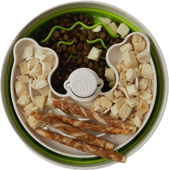 Puzzle Feeder Slow Feeder - Voerpuzzel - 25x8 cm Wit Groen - Voerbak - Pets Place Puzzle Feeder Slow Feeder - Voerpuzzel - 25x8 cm Wit Groen - Voerbak - Pets Place