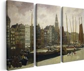 Artaza Canvas Schilderij Drieluik Het Damrak in Amsterdam - George Hendrik Breitner - 180x120 - Groot - Foto Op Canvas - Canvas Print