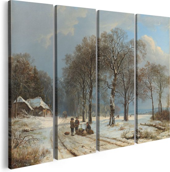 Artaza Canvas Schilderij Vierluik Winterlandschap - Barend Cornelis Koekkoek - 120x90 - Foto Op Canvas - Canvas Print