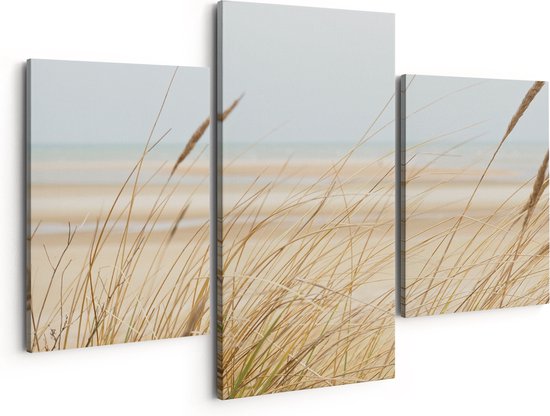 Artaza Canvas Schilderij Drieluik Strand en Zee met Begroeiing - 150x120 - Groot - Foto Op Canvas - Canvas Print