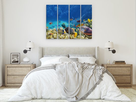 Artaza Peinture sur Toile Quadriptyque Pêche dans l'océan avec Coraux - 120x90 - Photo sur Toile - Impression sur Toile