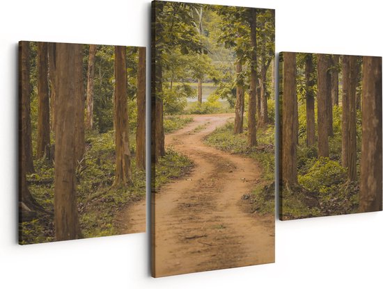 Artaza Canvas Schilderij Drieluik Pad In Het Bos Met Bomen - 150x120 - Groot - Foto Op Canvas - Canvas Print
