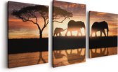 Artaza Peinture sur toile triptyque Famille d'éléphants dans la savane au coucher du soleil - 120 x 60 - Photo sur toile - Impression sur toile