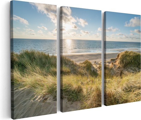 Artaza Canvas Schilderij Strand en Zee vanuit Duinen - Foto Op Canvas - Canvas Print