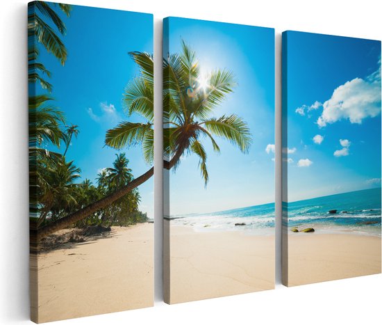 Artaza Canvas Schilderij Drieluik Tropisch Strand En Zee In Sri Lanka - 180x120 - Groot - Foto Op Canvas - Canvas Print