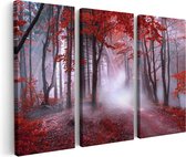 Artaza Peinture sur Toile Triptyque Forêt Rouge avec Arbres - 150x100 - Groot - Photo sur Toile - Impression sur Toile