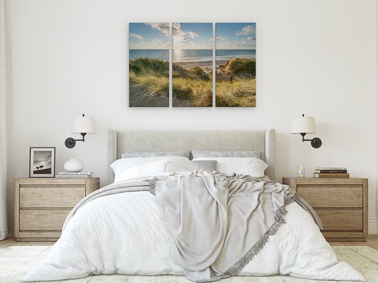 Artaza Peinture sur toile Triptyque Plage et mer depuis les dunes - 120 x 80 - Photo sur toile - Impression sur toile
