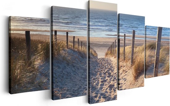 Artaza Canvas Schilderij Vijfluik Voetpad in de Duinen met Strand en Zee - 200x100 - Groot - Foto Op Canvas - Canvas Print