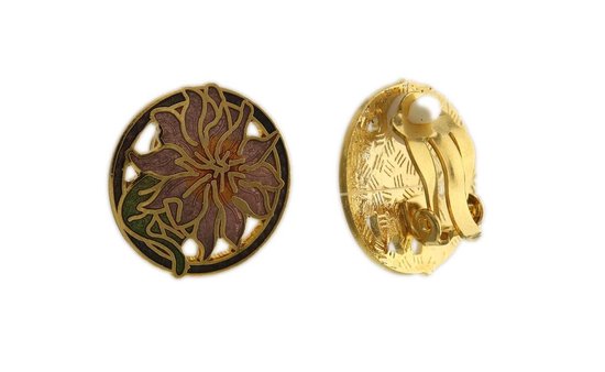 Behave – boucle d'oreille clip pour femmes, fleurs violettes, émail couleur or