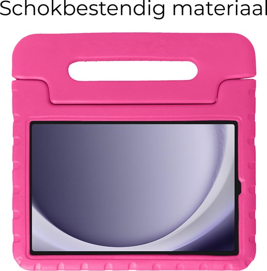 Roze, schokbestendige kindertablethoes, geïnstalleerd op een tablet.