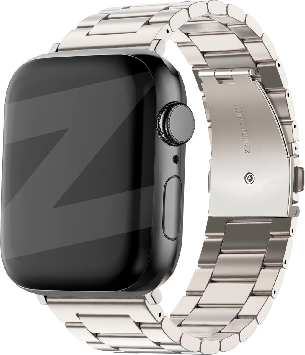Bandz stalen band 'Classic' geschikt voor Apple Watch 1/2/3/4/5/6/7/8/9/SE - Maat: 38 / 40 / 41 / 42mm - Hoogwaardig stalen materiaal smartwatchbandje - Gemakkelijk in te korten met de meegeleverde toolkit - sterrenlicht stalen Apple Watch bandje