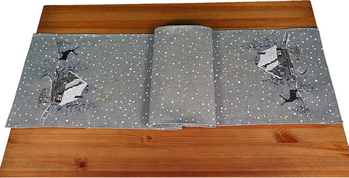 Tafelloper- Kerst - Wintertafereel met huisje en rendier - 40 x 175 cm