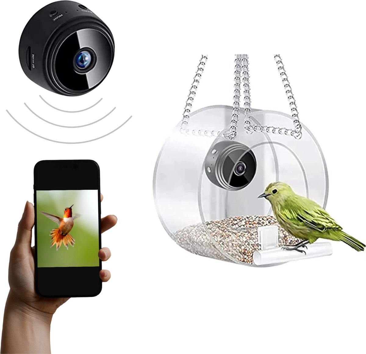 Vogelhuisje met Camera 1080P - Nachtzicht - Raamvoederhuisje WiFi App - Hangend Vogelvoederhuisje Raam - easmi