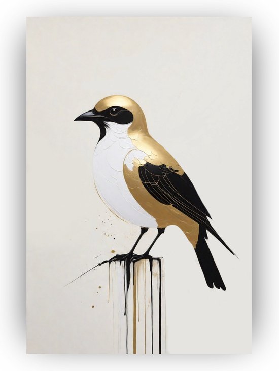 Schilderij vogel met goud 60x90 cm - Goud schilderij - Vogel schilderij - Kinderkamer schilderij - Muurdecoratie goud - Vogels - Schilderij met goud - Woonkamer decoratie - Plexiglas