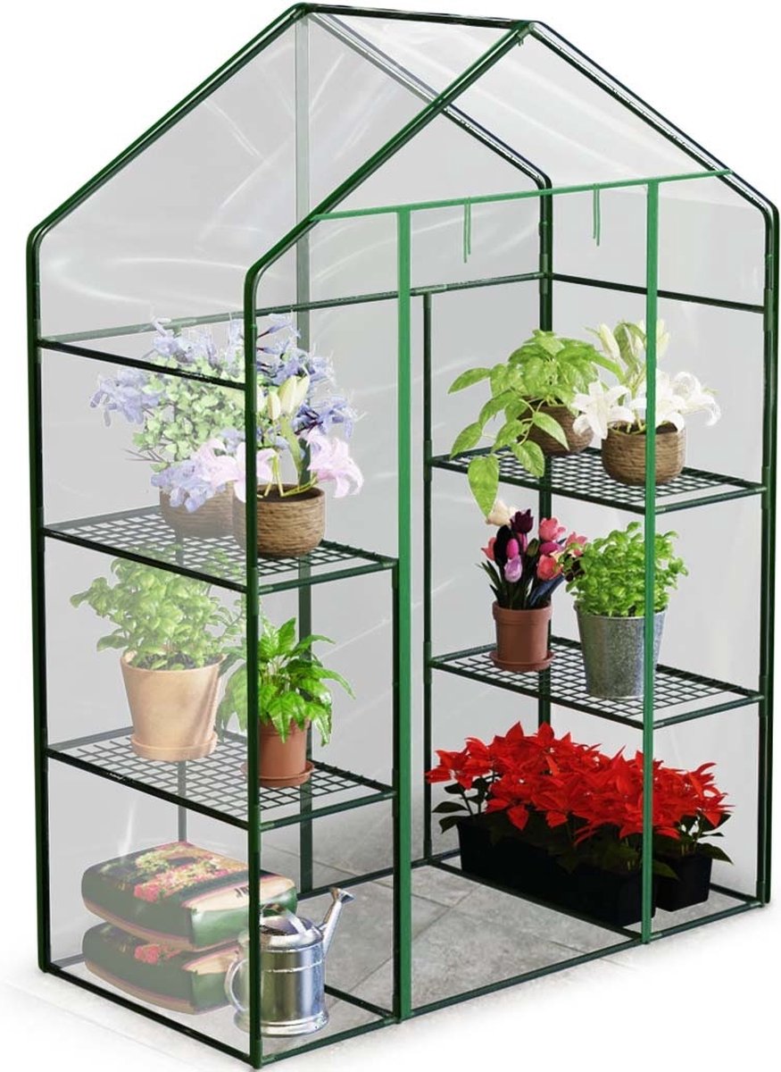 Tuinkas met 4 schappen - 140x70x195 cm - PVC