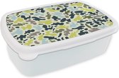 Broodtrommel Wit - Lunchbox Camouflage - Groen - Blauw - Jongens - Kinderen - Brooddoos 18x12x6 cm - Brood lunch box - Broodtrommels voor kinderen en volwassenen