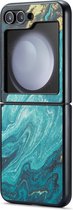Casemania Hoesje Geschikt voor Samsung Galaxy Z Flip 5 Blue Aquamarine - Marmer Portemonnee Book Case