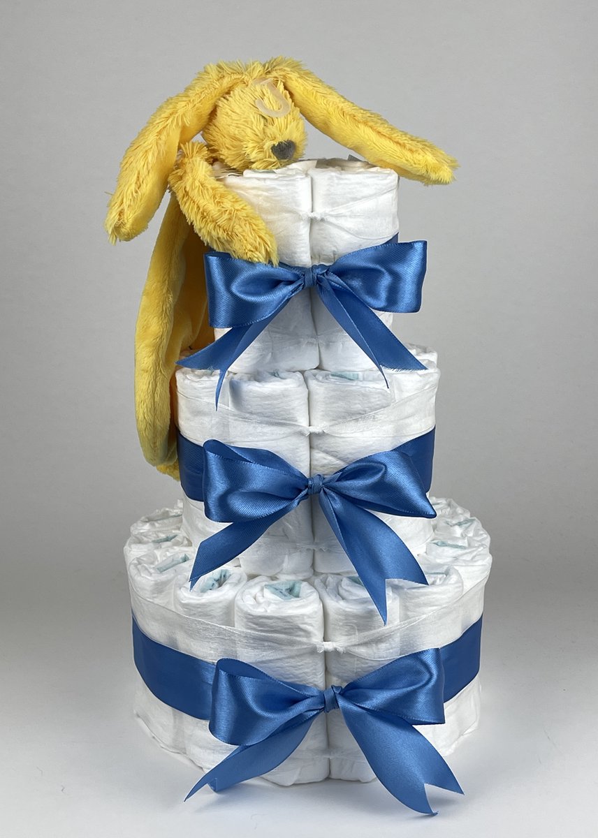 Chouette-Chouette | Luiertaart Jongen | Kraamcadeau | Geboorte Jongen | Babyshower | Tuttle Konijn Richie Geel - diep Blauw