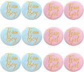12 buttons Team Boy en Team Girl roze en blauw met gouden letters - genderreveal - geboorte - babyshower - team boy - team girl