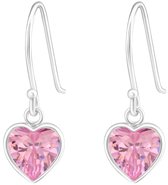 Joy|S - Zilveren hartje oorbellen - roze zirkonia hartje bedel - oorhangers