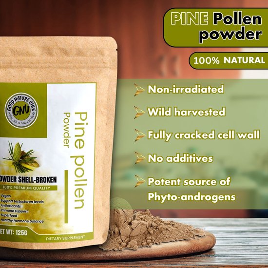 Pollen de pin - pollen de pin - booster de testostérone - superaliment - poudre brisée - 125 grammes