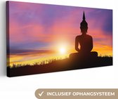 Canvas - Buddha beeld - Silhouette - Zonsondergang - Spiritueel - Schilderijen woonkamer - Canvas schilderij - Canvasdoek - 80x40 cm - Wanddecoratie