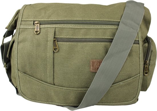 Fana Bags | Grand sac bandoulière en toile vert armée | Sac bandoulière Homme / Femme A4 | sac messager en toile | Sac bandoulière grande toile