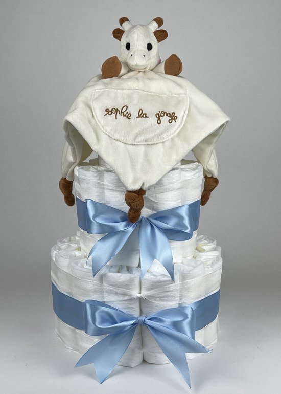MomsStory - luiertaart jongen | olifant | baby-cadeau voor geboorte doop babyshower | 1 verdieping (grijs) met pluche dier slabbetje fopspeen en meer