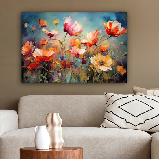 Peinture sur toile fleurs 90x60 cm - Art abstrait peint à la main - Décoration de maison salon aquarelle colorée - Peintures murales de Cuisine - Accessoires de Décoration murale - Décorations d'intérieur de chambre - Toile murale nature botanique