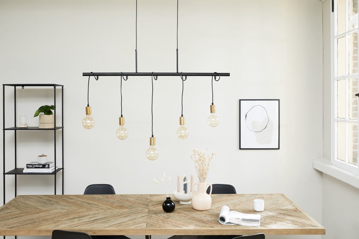 Lifa Living - Industriële Hanglamp - Zwart Metalen Frame- 5 Lichtpunten - E27 - voor Gloeilampen - Inclusief Bevestigingsmateriaal - 110 x 150 cm