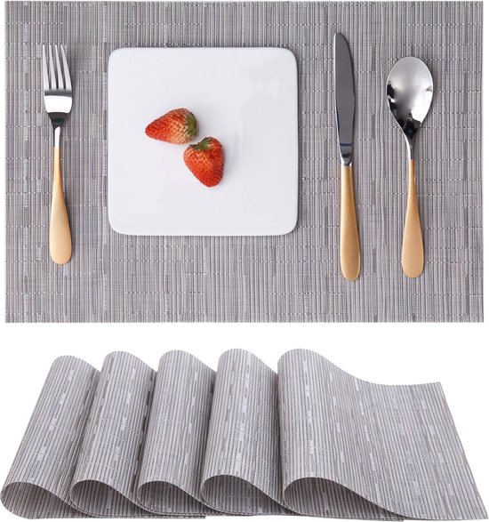Placemats Set van 6, Vinyl Placemats Geweven Wasbaar Hittebestendige