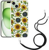 Cazy Hoesje met koord geschikt voor iPhone 15 Plus Sunflowers