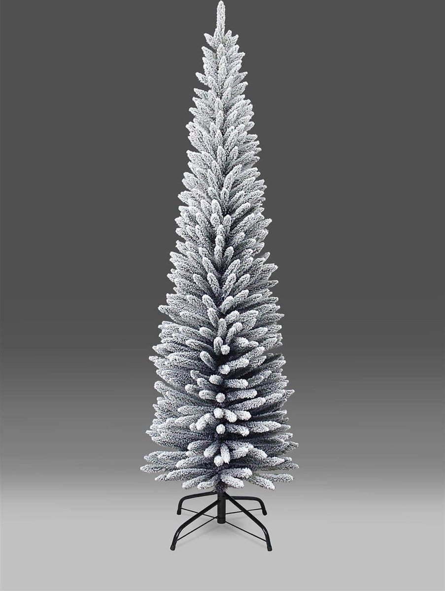 Kunstkerstboom 1,2 m tot 2,4 m, fijne kerstboom met spitse punten en metalen standaard, zwart/wit/vorstgroen, sneeuwvlok, 2,1 m