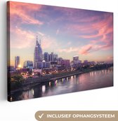 Canvas Schilderij Zonsondergang - Roze - Nashville - 30x20 cm - Wanddecoratie