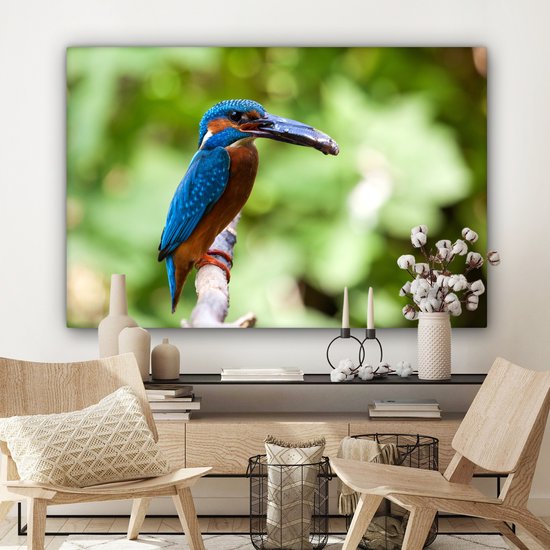 Tableau Tableau Martin-pêcheur - Poisson - Arbre - 120x80 cm - Décoration murale