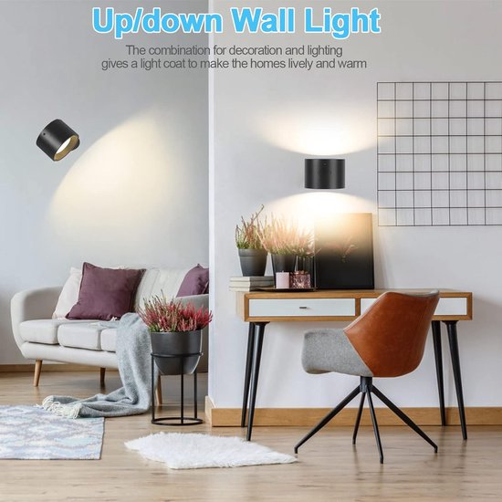 YiLaie Draadloze wandlamp met 3 kleurtemperaturen en afstandsbediening, 4000 mAh-batterij zonder stroomaansluiting, 360° draaibare magnetische leeslamp, led-wandlamp, wit