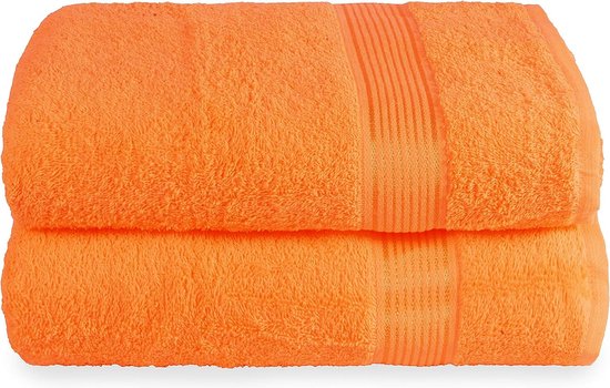 2-delige set extra grote katoenen badhanddoeken, 70 x 140 cm, ultra absorberend, compacte en lichte handdoek, oranje