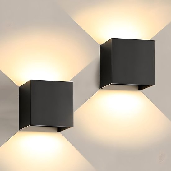 Maca Wandlamp - Binnen & Buiten - Zwart - 2 stuks - 2700K warm wit licht - Buitenlamp - Wandlampen - Muurlamp - Lamp - Weerbestendig