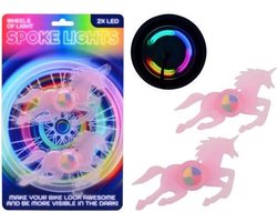 Unicorn - Spaak verlichting - 2 stuks - Wiel verlichting - Eenhoorn - Veilig fietsen - Fiets - Kinderen - Zichtbaar - LED - Reflectoren - Wheels of light - Bicycle - Roze - Inclusief batterijen - Cadeau