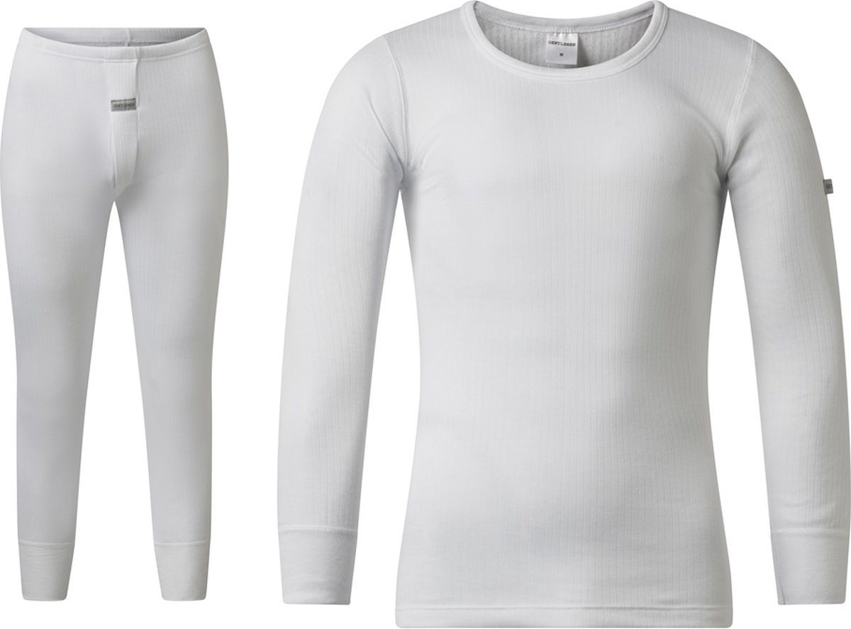 Gentlemen - heren thermo set - T-shirt lange mouw en pantalon - wit - maat S