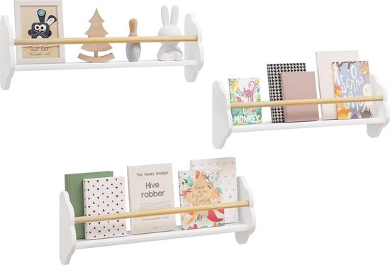BukkitBow - Wandplanken voor Kinderen / Kinderkamer - Rechtopstaande Boekenplanken - Set van 3 Stuks - Groot (65x23x12.7CM)