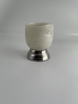 Waxinelichthouder wit glas op nikkel voetje 9 x 9 x h10 cm