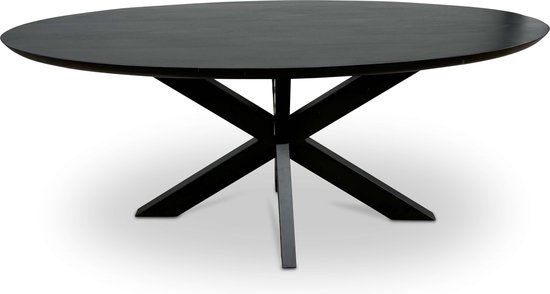 Combi Meubles - Table à manger - 220cm x 100cm - Bois de manguier - Rajeuni - Ovale - Zwart - Pied croisé