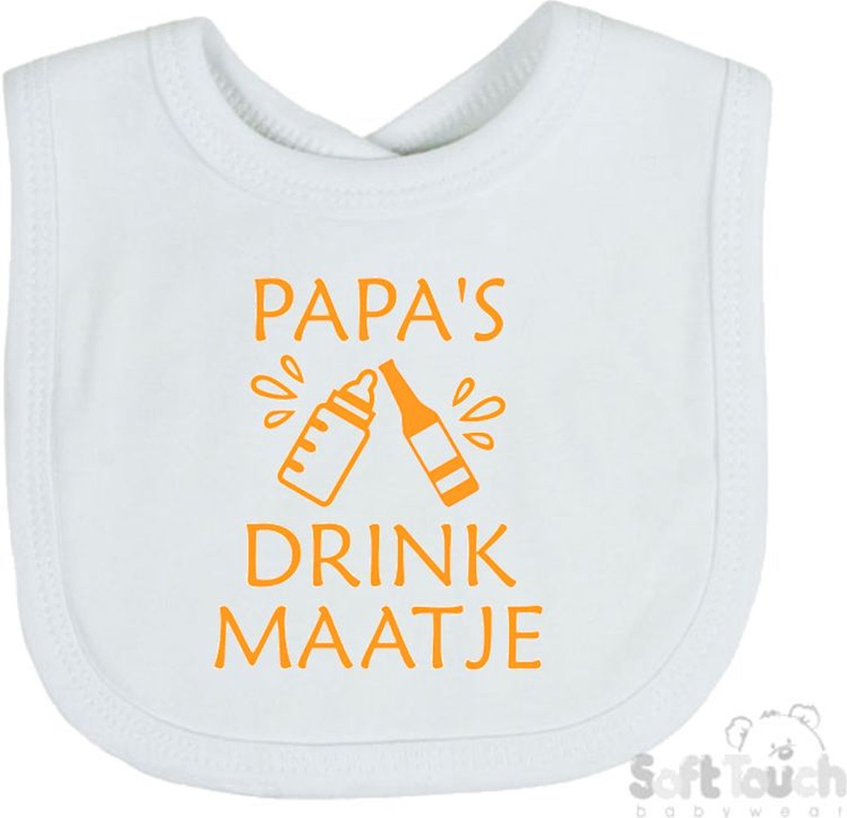 Goedkoopste Soft Touch Slabber Slabbetje Slab Papa's drink maatje Vaderdag Unisex Katoen Wit/mosterd Maat 33x22 Cm