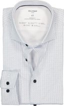 OLYMP Luxor modern fit overhemd 24/7 - wit met licht- en donkerblauw dessin tricot - Strijkvriendelijk - Boordmaat: 41