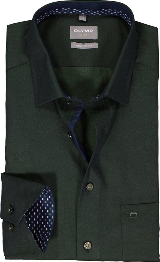 OLYMP comfort fit overhemd - structuur - olijfgroen (contrast) - Strijkvrij - Boordmaat: 42
