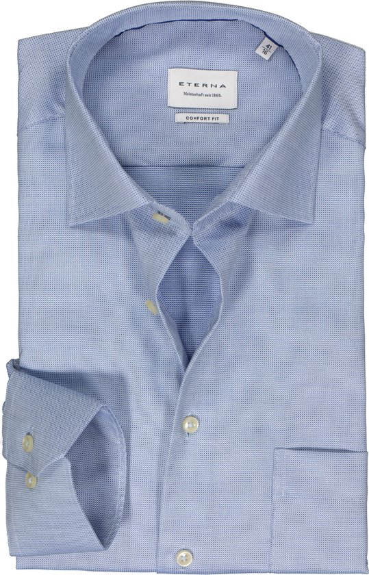 ETERNA comfort fit overhemd - structuur - lichtblauw structuur - Strijkvrij - Boordmaat: 40