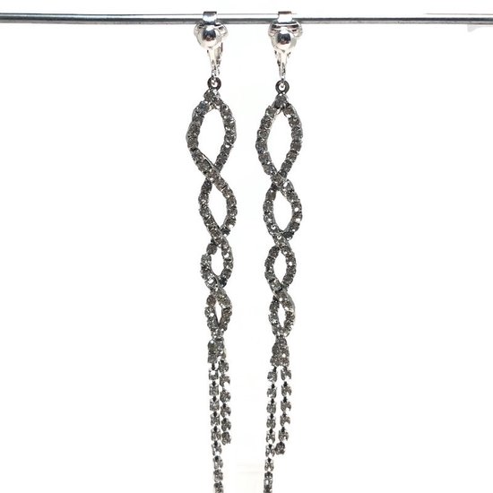 Boucles d'oreilles Clips oreilles - Clips d' Boucles d'oreilles - Fête - Chique - Mariage - Paillettes - 2-tresse - Plaqué argent - Pendentifs - MNQ bijoux