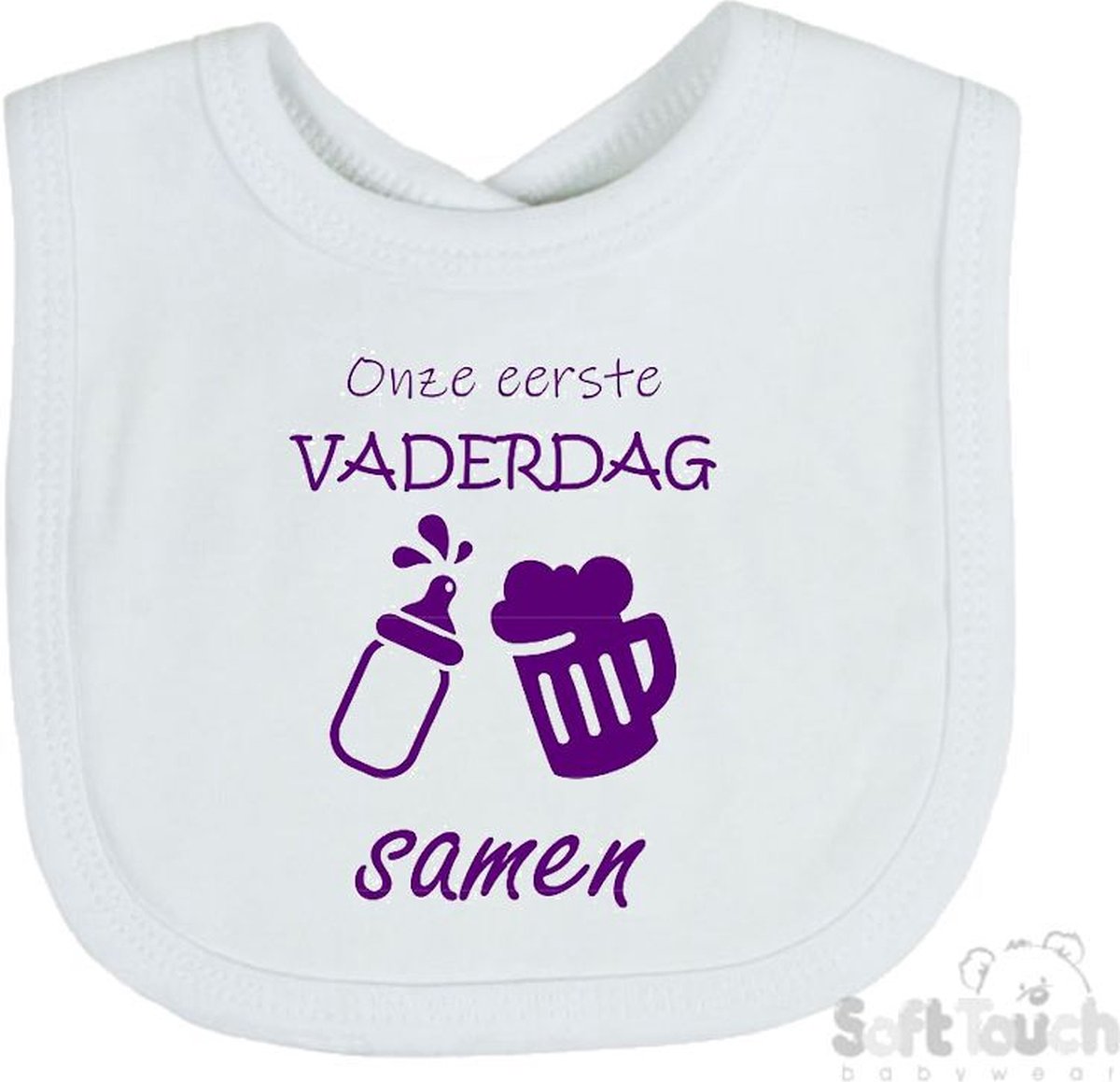 Goedkoopste Soft Touch Slabber Slabbetje Slab Onze eerste vaderdag samen Vaderdag Unisex Katoen Wit/paars Maat 33x22 Cm